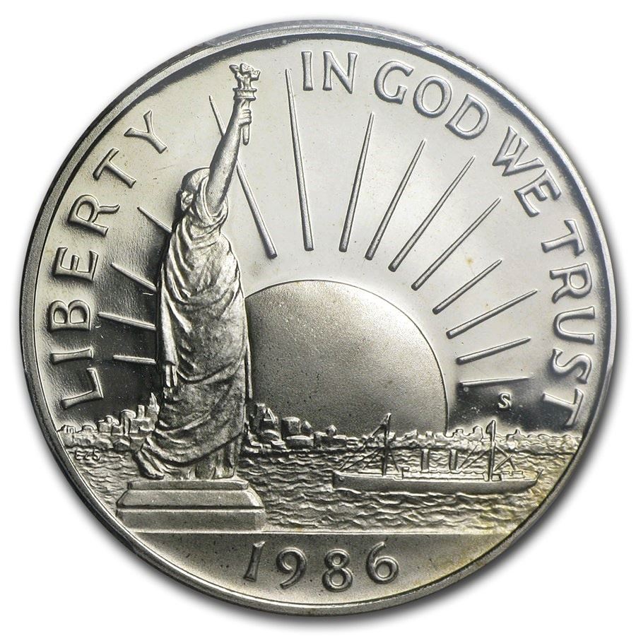 United States | 1/2 Dollar Coin | Statue of Liberty | New Yor Harbor | Wharf Pier | KM212 | 1986