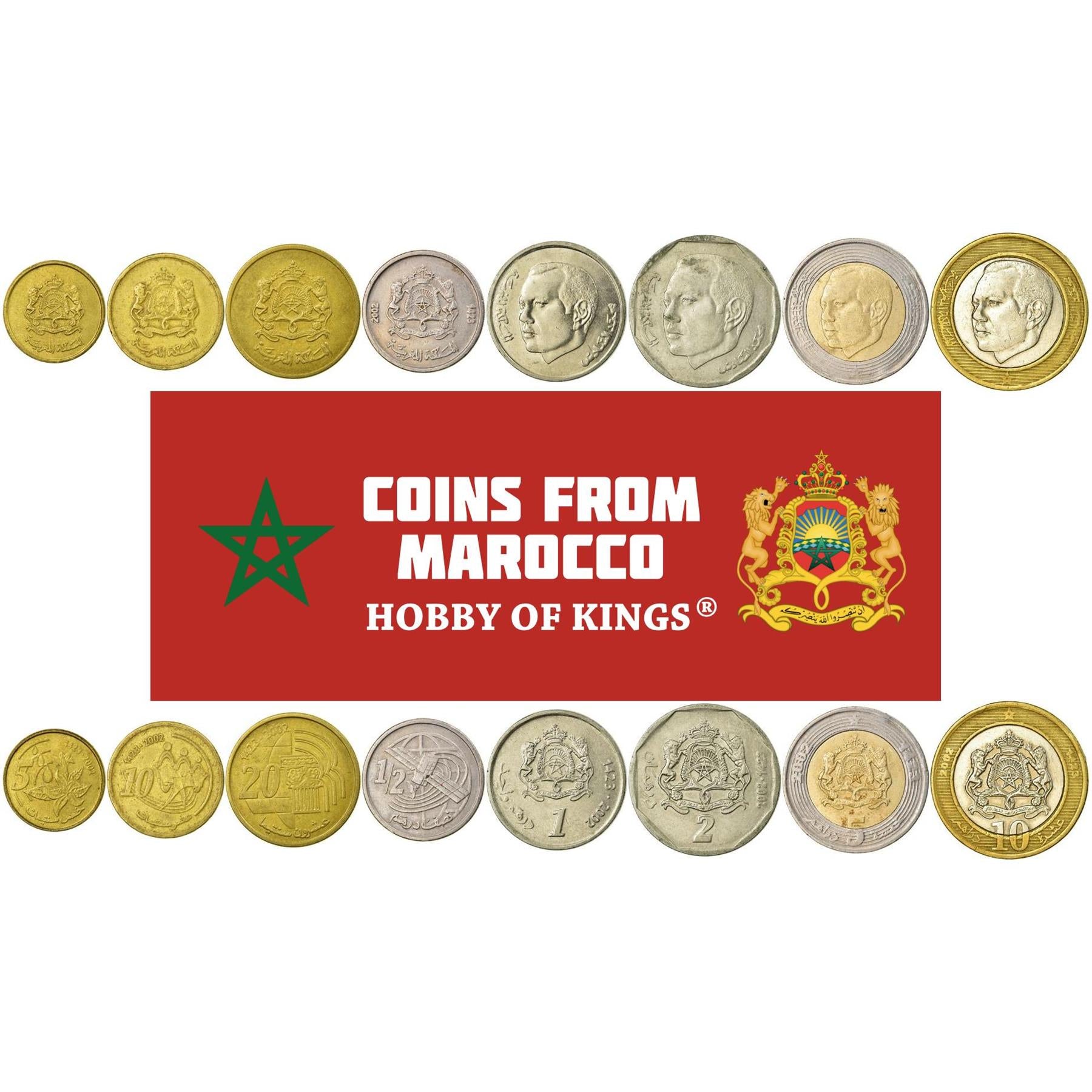 Set 8 Münzen Marokko 5 10 20 Santimat 1/2 1 2 5 10 Dirham 2002