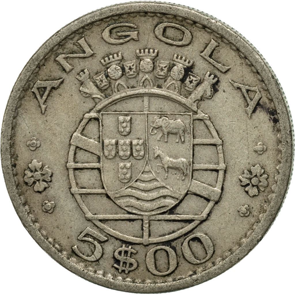 Angola | 5 Escudos Coin | Horse | Elephant | Shield | Km:81 | 1972 - 1974