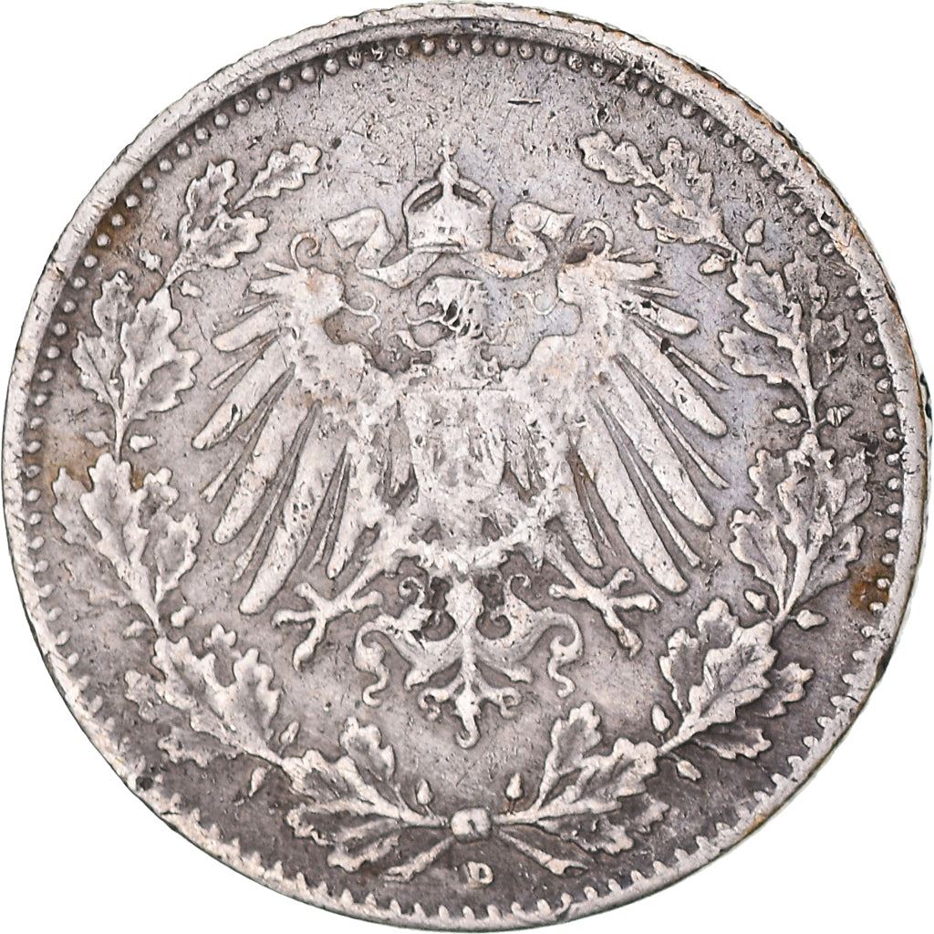 German Empire 1/2 Mark Coin | Deutsches Reich | Wilhelm II | Type 2 | KM17 | 1905 - 1919