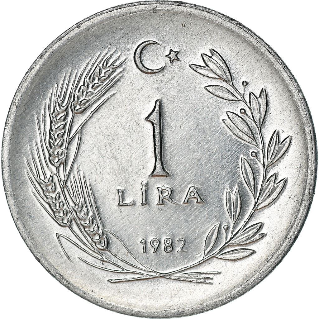 Turkey | Turkish 1 Lira Coin | President Mustafa Kemal Ataturk | Moon Star | KM990 | 1982