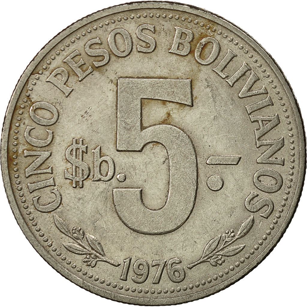 Bolivia | 5 Pesos Bolivianos | Coat of Arms | KM:197 | 1976-1980