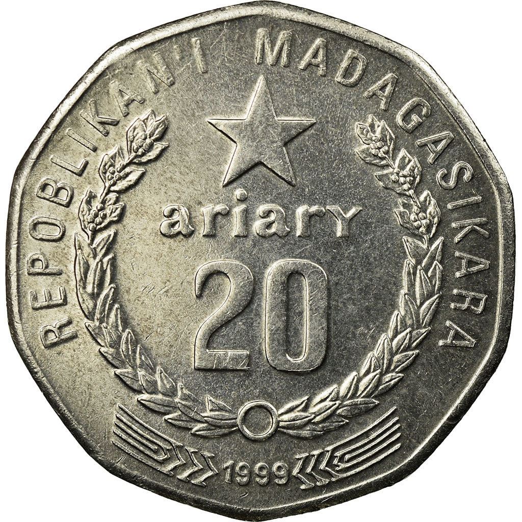 Madagascar | 20 Ariary Coin | Star | Tractor | Farmer | Km:24.2 | 1999