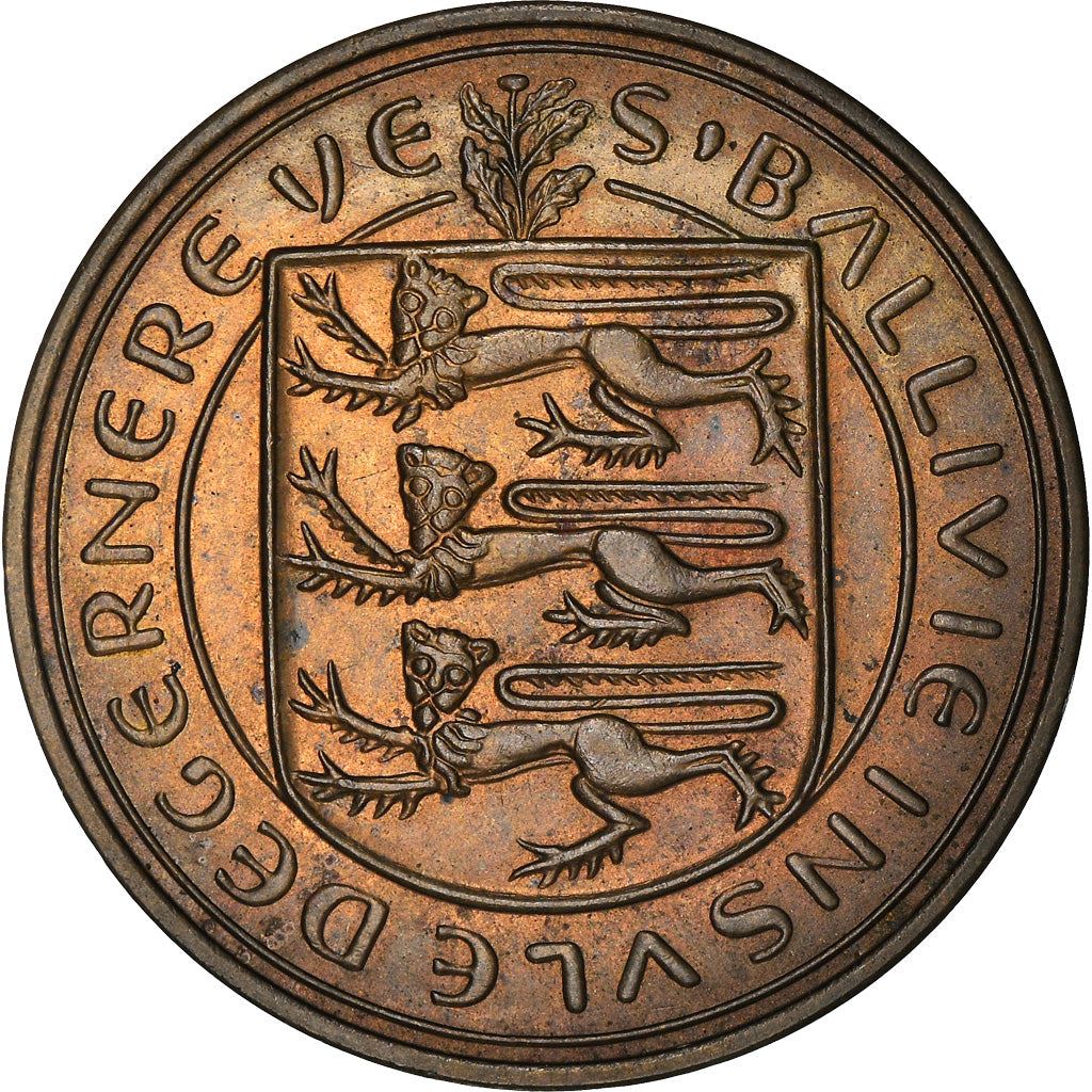 Pièce Guernesey 8 Doubles | Reine Elizabeth II | Lys de Guernesey | KM16 | 1956 - 1966