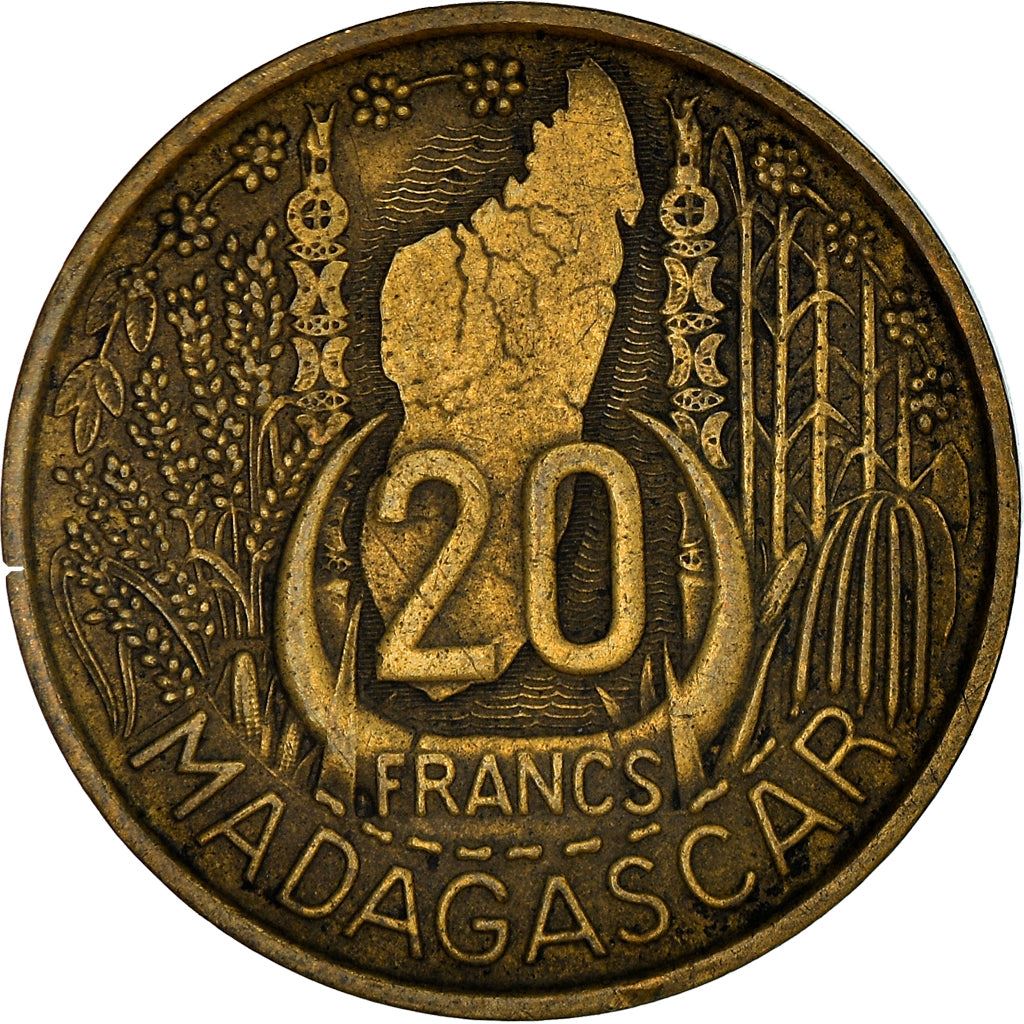 Madagascar | 20 Francs Coin | Marianne | Cargo Ships | Map | Horns | Km:7 | 1953