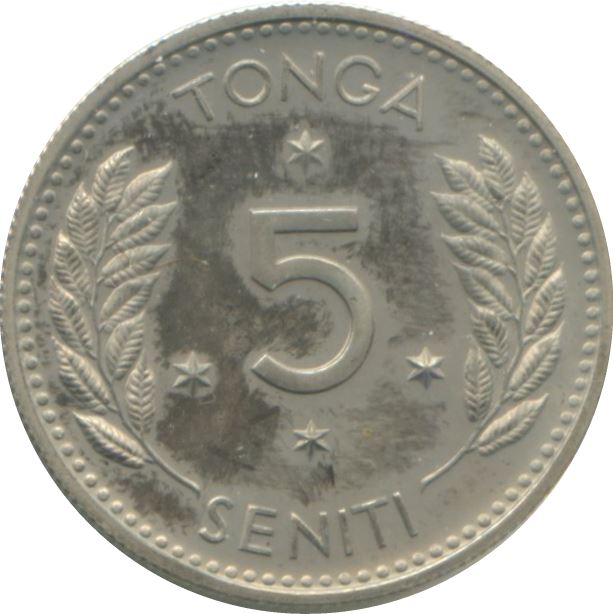 Tonga | 5 Seniti Coin | Queen Tupou III | Branches | KM:6 | 1967