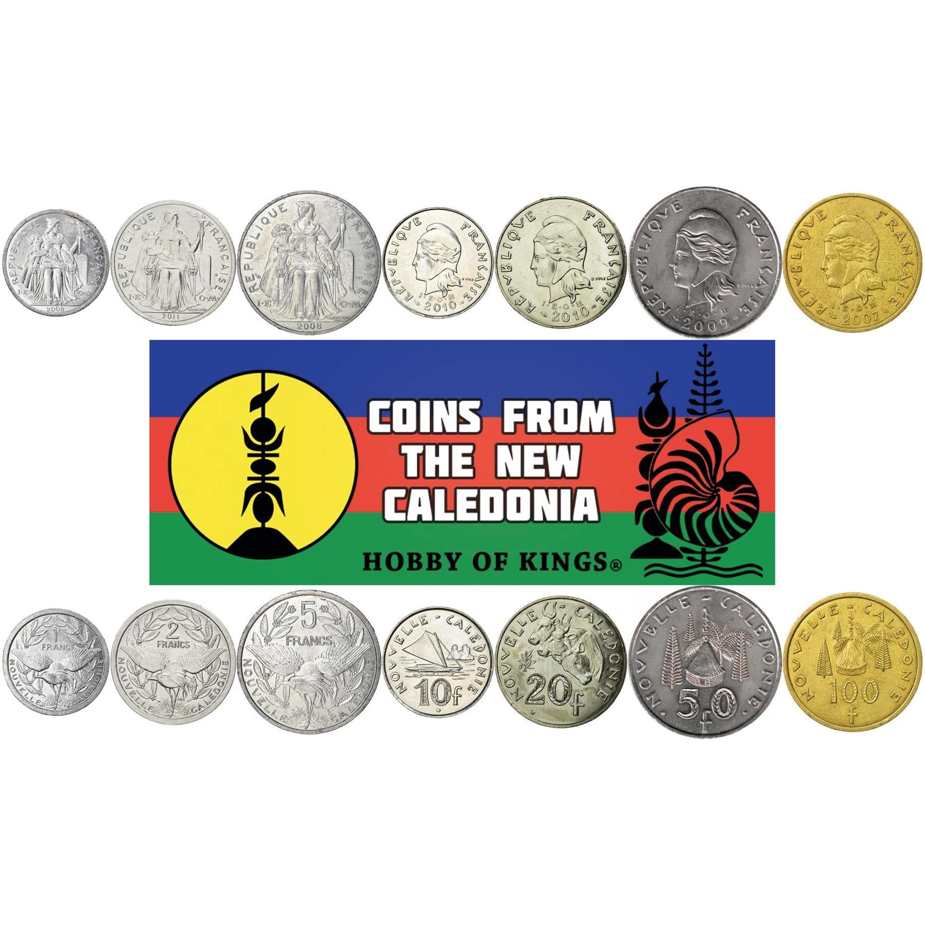 Caledonia 7 Coin Set 1 2 5 10 20 50 100 Francs 2006 - 2020