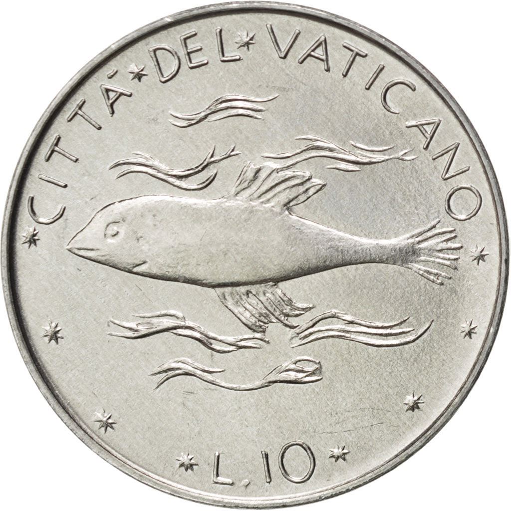 Vatican City | 10 Lire Coin | Paul VI | Km:119 | 1970 - 1977