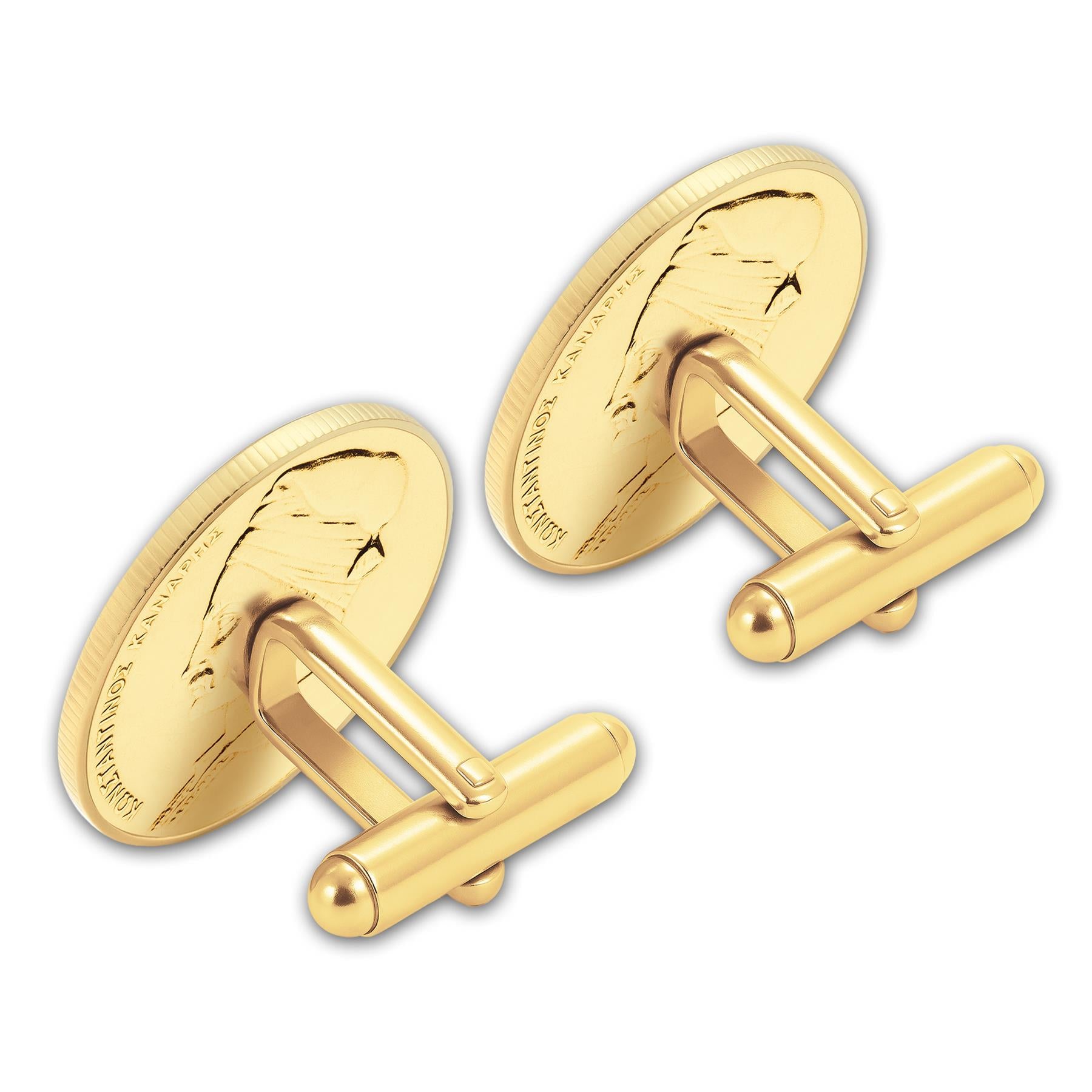 Gold Plated Greek 1 Drachma Coin Cufflinks | Constantine Kanaris & Corvette Ship | Handmade in Greece 1976 - 1986