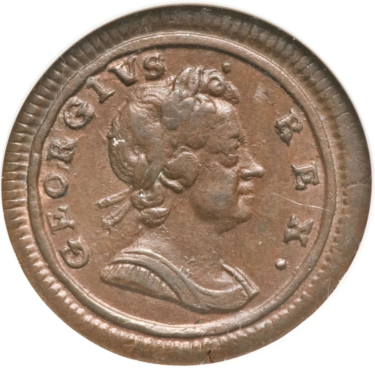 United Kingdom 1 Farthing Coin | George I 2nd issue | larger flan | 1719 - 1724