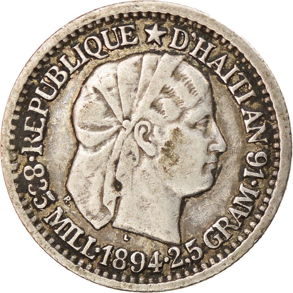 Haiti | 10 Centimes Coin | Libertine | Palm Tree | Cannon | Km:44 | 1881 - 1894