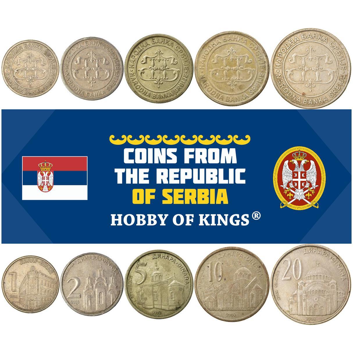 Set 5 Coins Serbia 1 2 5 10 20 Dinara 2003