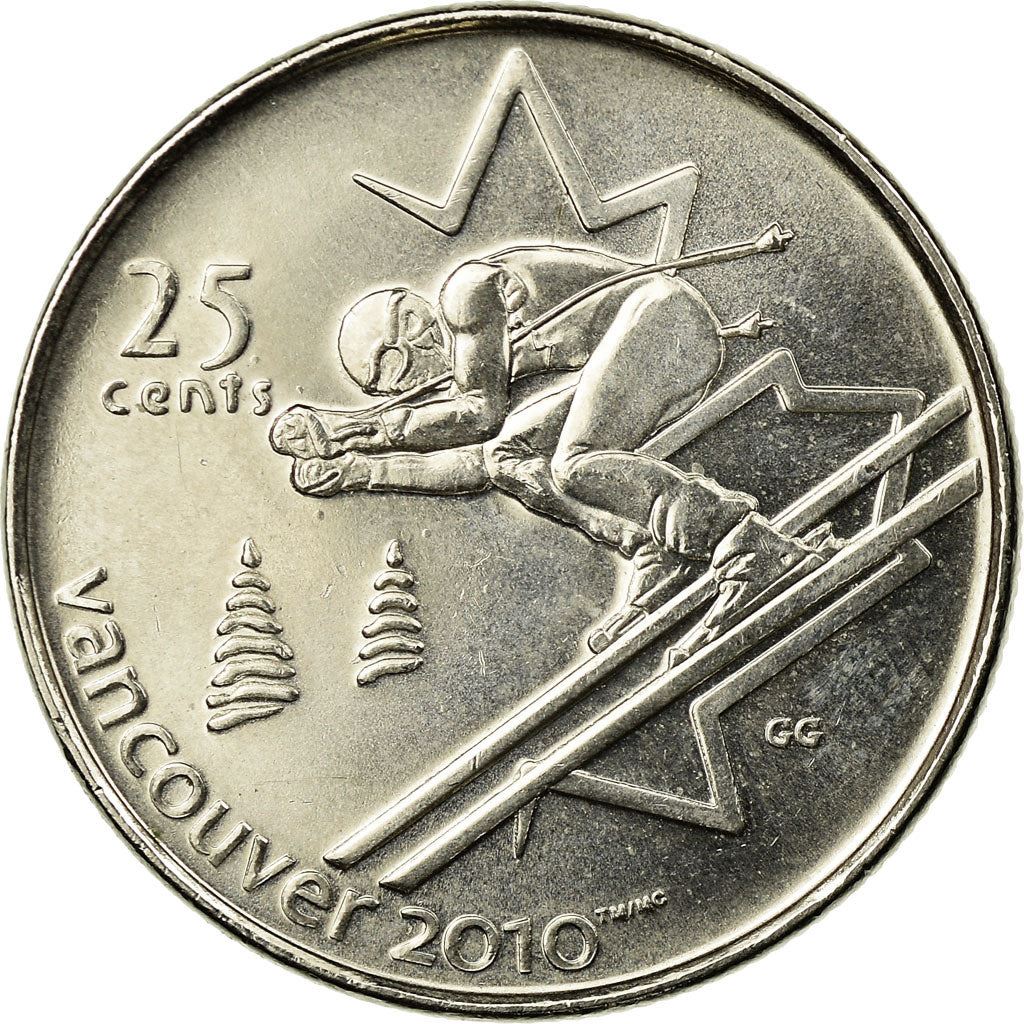 Canada | 25 Cents Coin | Nickel plated steel | Alpine skiing | KM:686 | 2007-2008