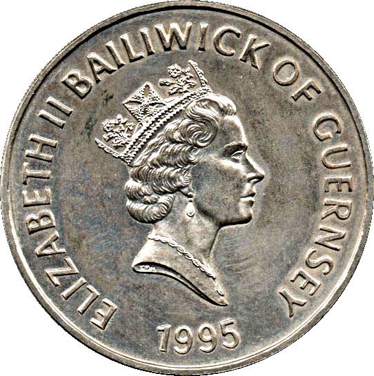 Guernsey 5 Pounds Coin | Queen Elizabeth II | KM66 | 1995