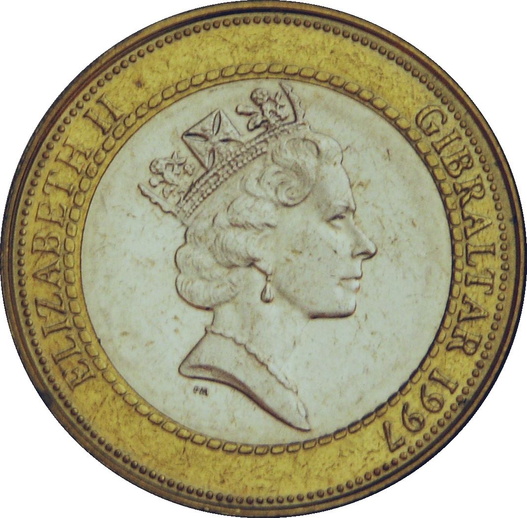 Gibraltar | 2 Pounds Coin | Queen Elizabeth II | Nemean Lion | KM755 | 1997