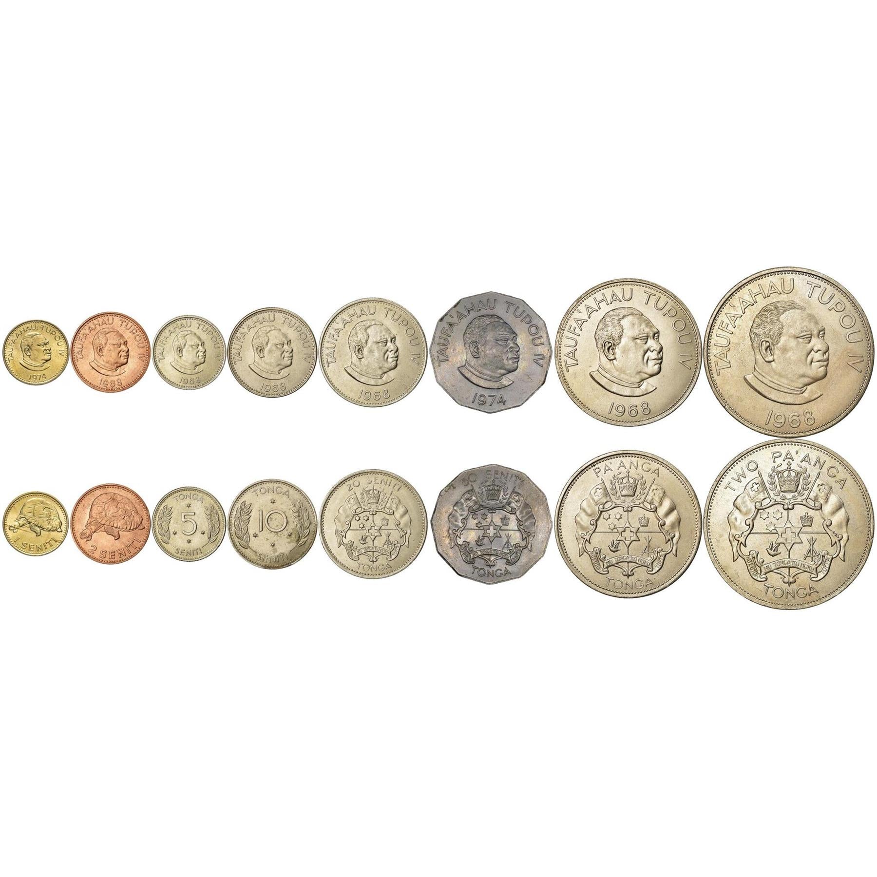 Tonga | Set di 8 monete | 1 2 5 10 20 50 Seniti 1 2 Pa'Anga | 1968 - 1974