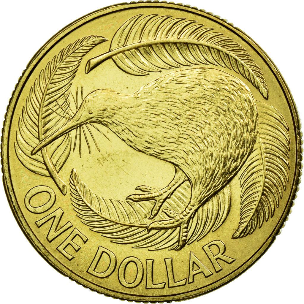New Zealand | 1 Dollar Coin | Elizabeth II | Kiwi Bird | Ferns | Km:78 | 1990 - 1998
