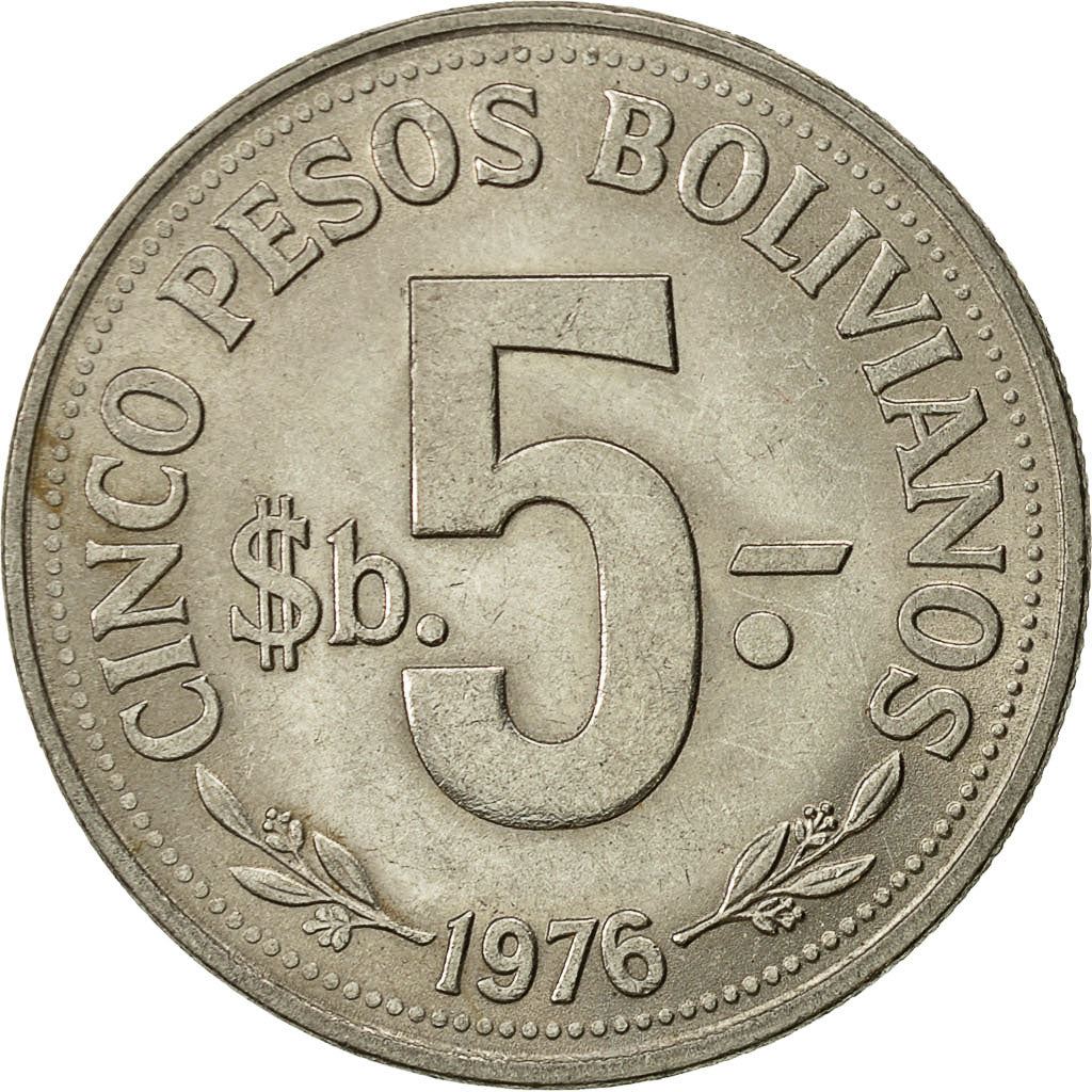Bolivia | 5 Pesos Bolivianos | Coat of Arms | KM:197 | 1976-1980