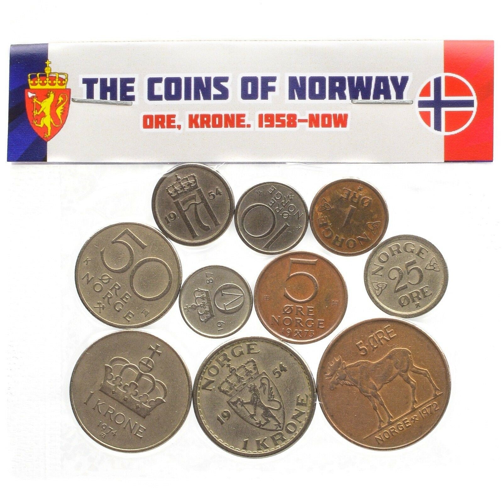 Norway 10 Mixed Coins 1 Krone | Olav V, Haakon VII | 1958 - 2018
