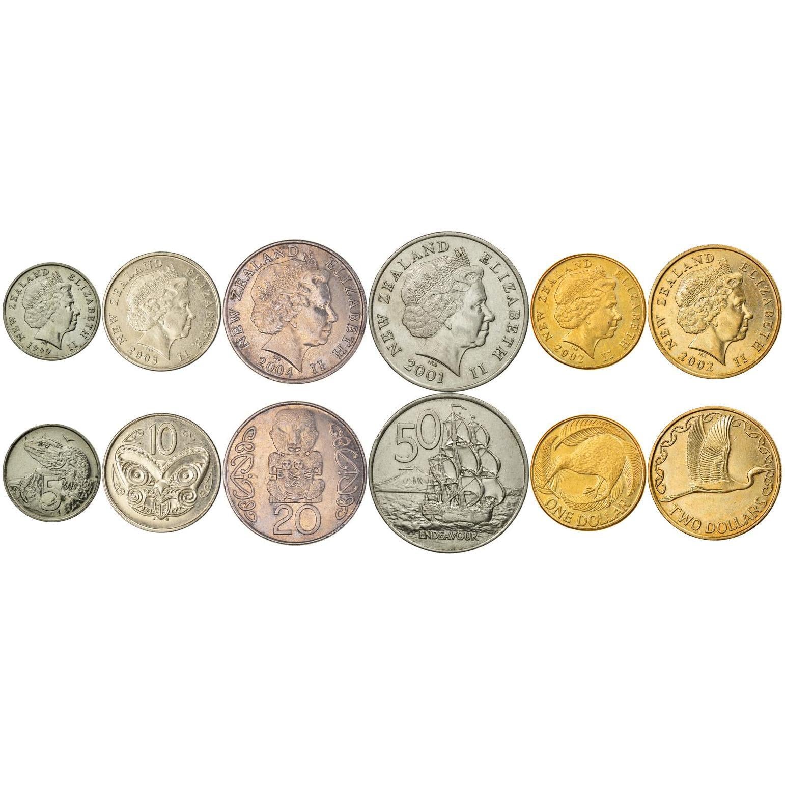New Zealand | 6 Coin Set | 5 10 20 50 Cents 1 Dollar 2 Dollars | 1999 - 2006