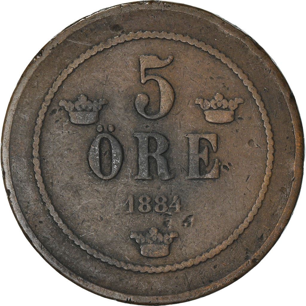 Sweden | Swedish 5 Ore Coin | Oscar II | Crown | KM736 | 1874 - 1889