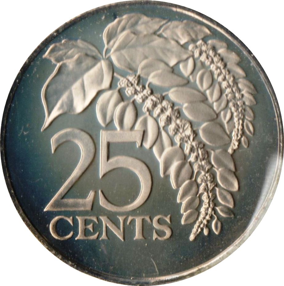 Trinidad and Tobago 25 Cents Coin | Elizabeth II | Warszewiczia Coccinea | KM28 | 1974 - 1976