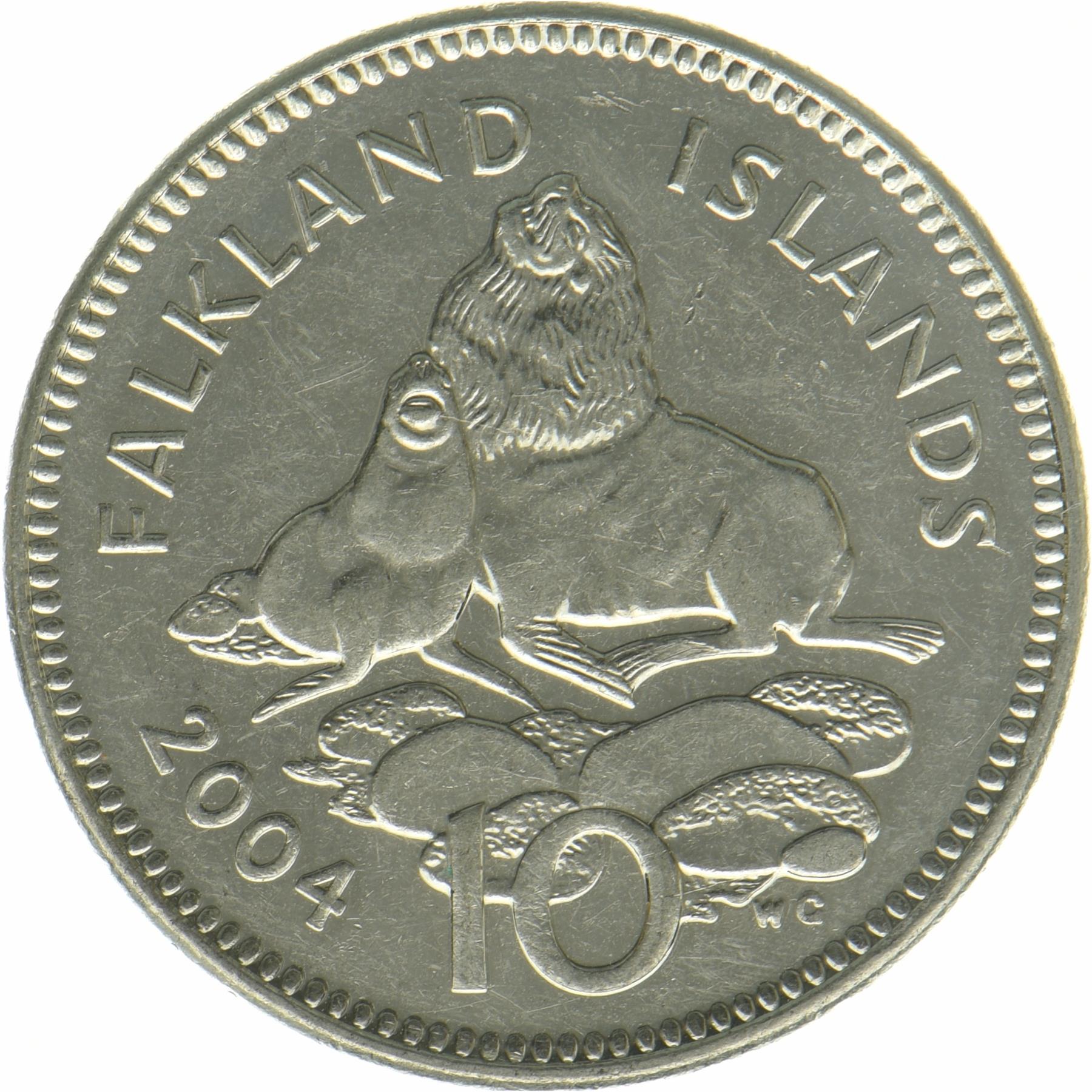 Falklandsöarna | 10 Pence Mynt | Isbjörnssäl | 2004