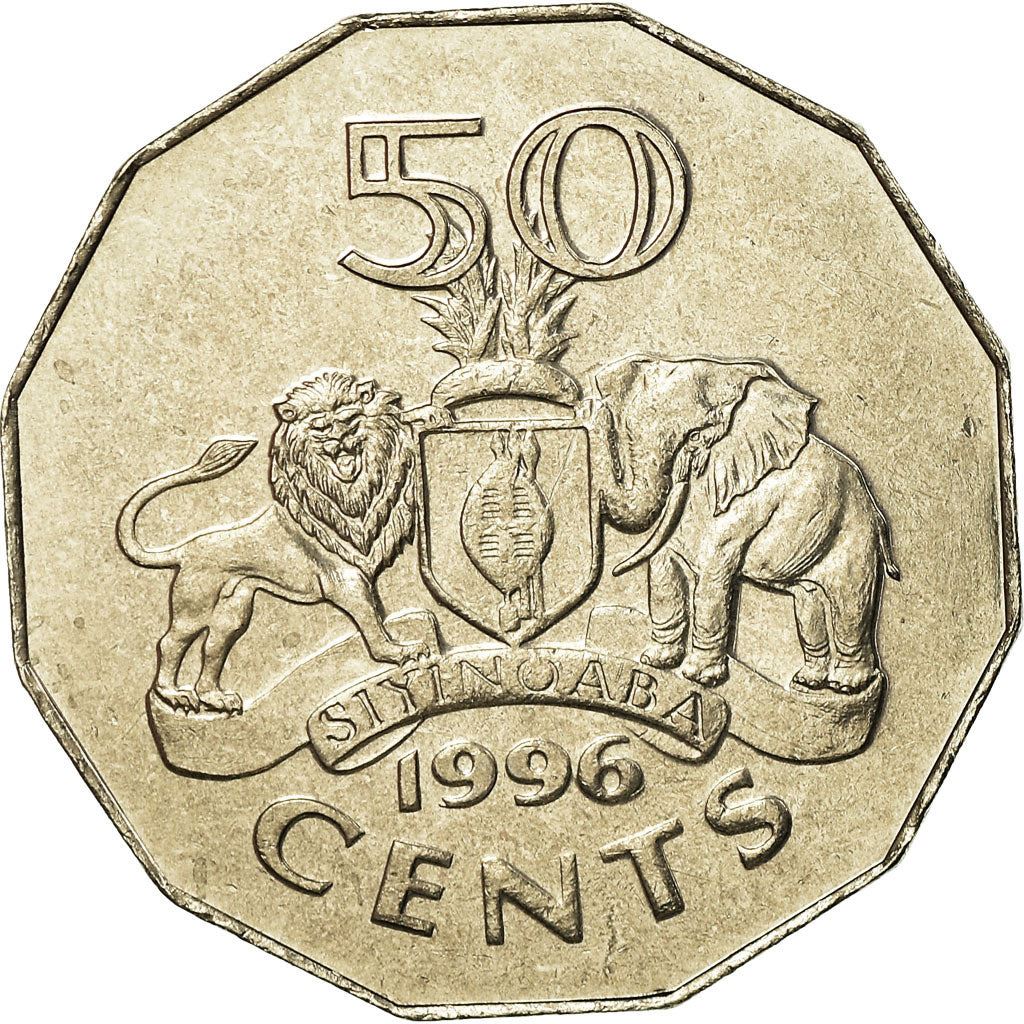 Kingdom of Swaziland | 50 Cents Coin | King Mswati III | Lion | Elephant | Km:52 | 1996 - 2007