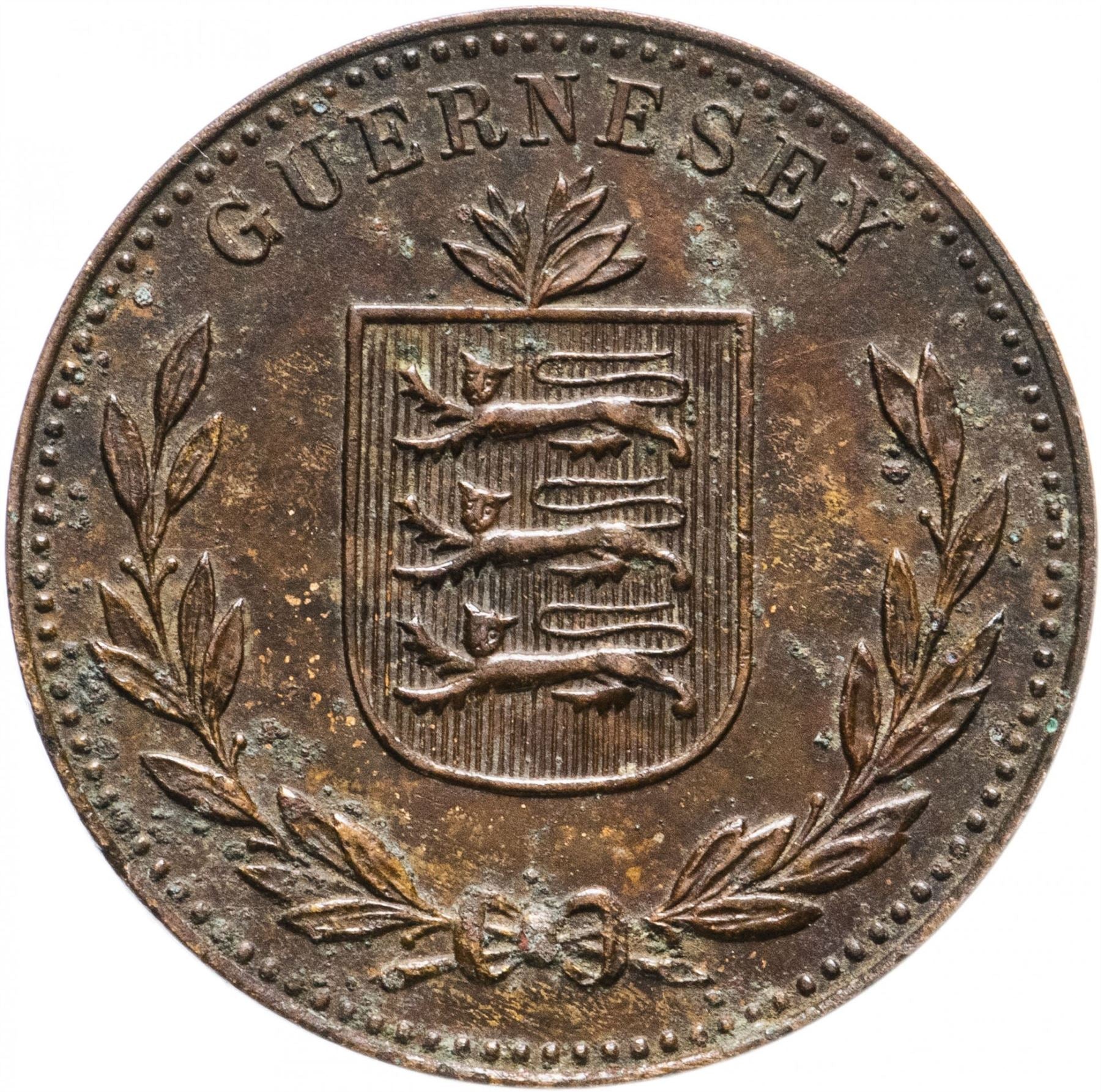 Moneta 8 Doubles z Guernsey | Herb | KM14 | 1914 - 1949