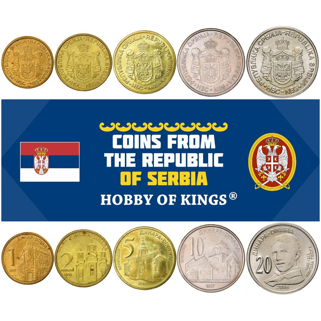 Serbia | 5 Coin Set | 1 Dinar 2 5 10 20 Dinars | 2005 - 2011
