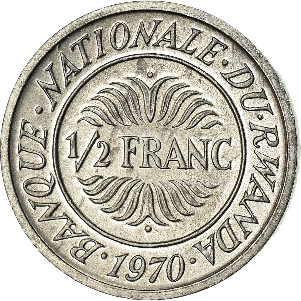 Rwanda | 1/2 Franc Coin | Stylized Plants | Km:9 | 1970