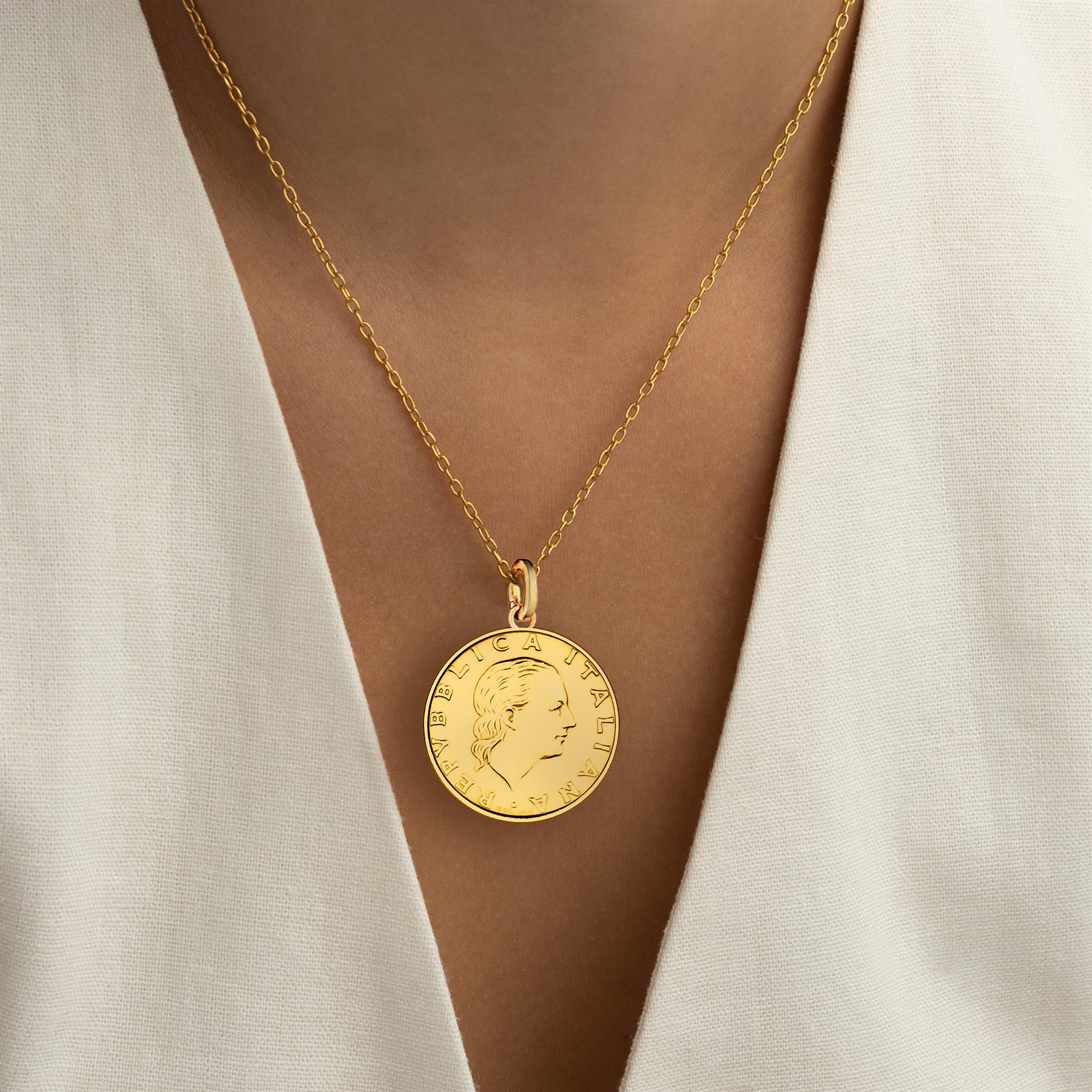 Italian 200 Lire Coin Charm | 925 Sterling Silver 18K Gold Plated | 1993