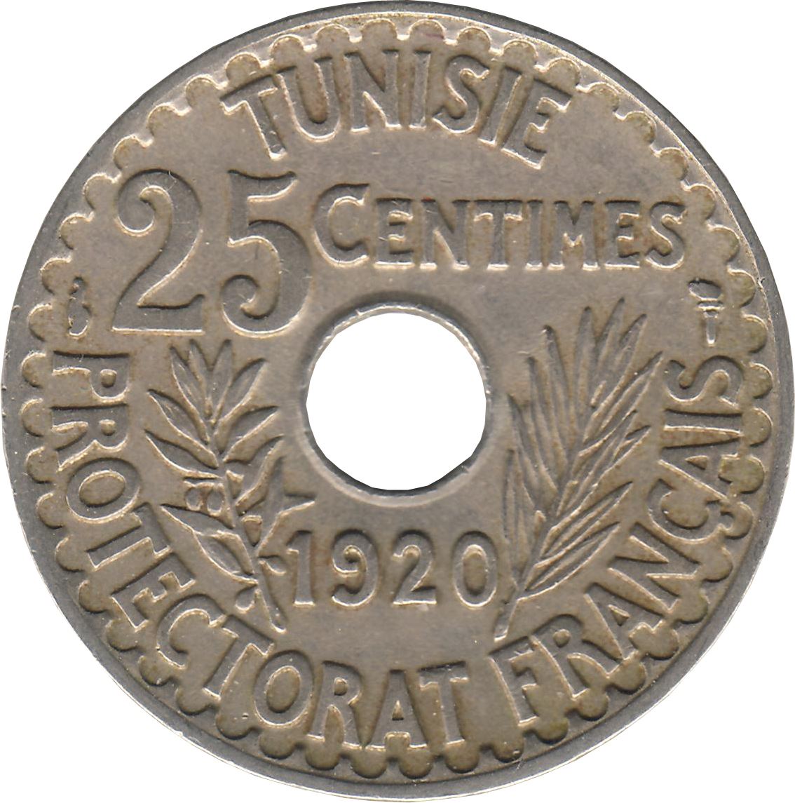 Tunisia 25 Centimes Coin | Muhammad V | KM244 | 1918 - 1920