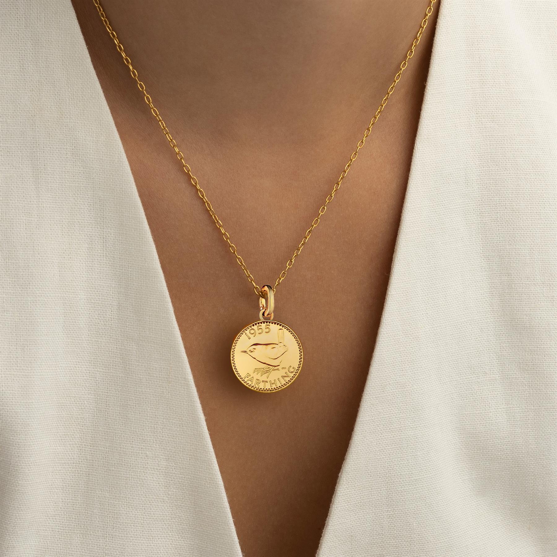 British 1 Farthing Coin Charm | 925 Sterling Silver 18K Gold Plated | 1953 - 1956