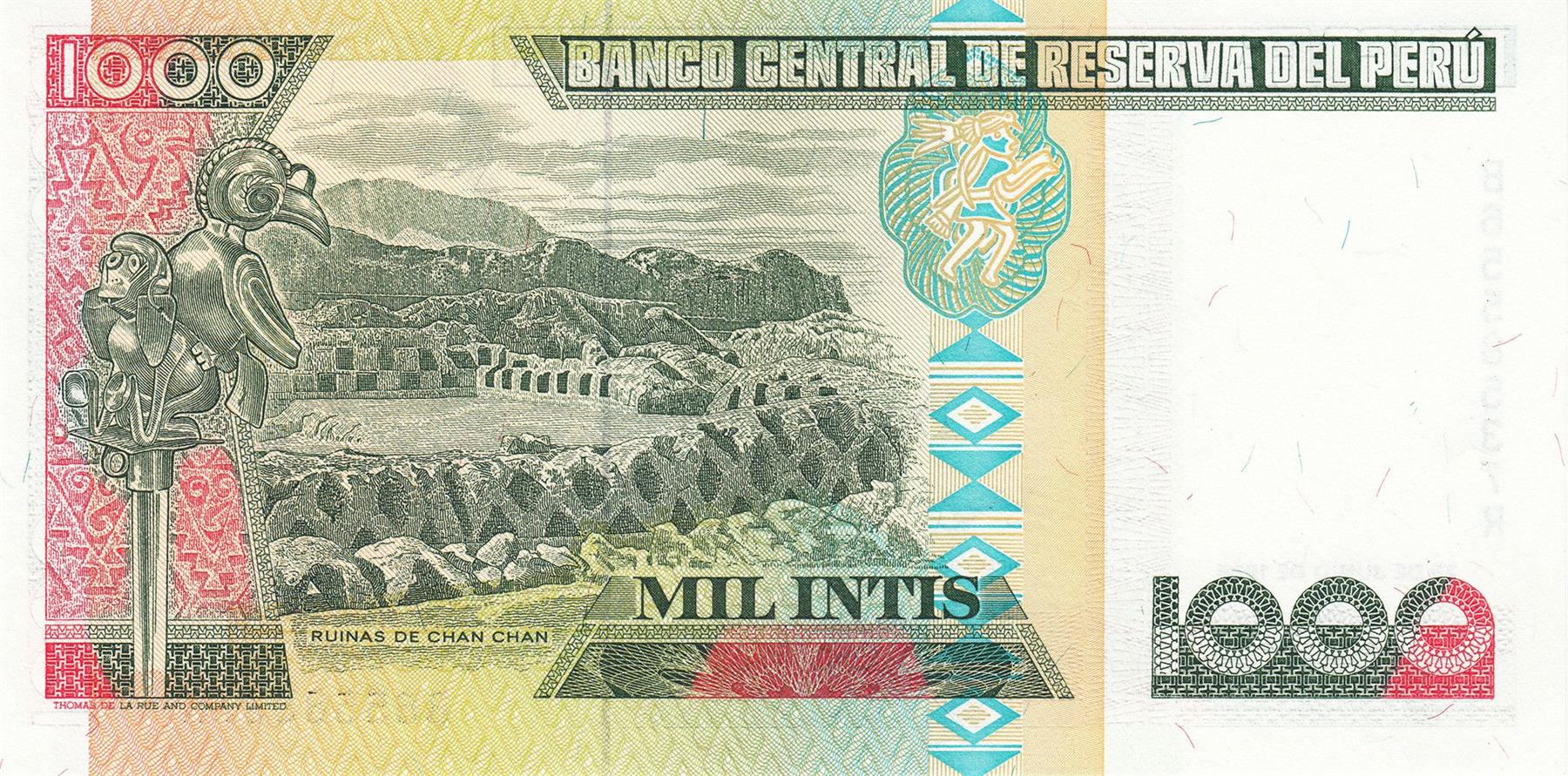 Peru | 1000 Intis Banknote | 1986 - 1988 | Marshall Andres Avelino Caceres | Ruins of Chan Chan