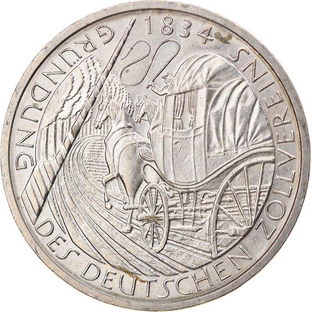 Germany 5 Deutsche Mark Coin | Deutscher Zollverein | Postal Carriage | Horse | Eagle | KM160 | 1984