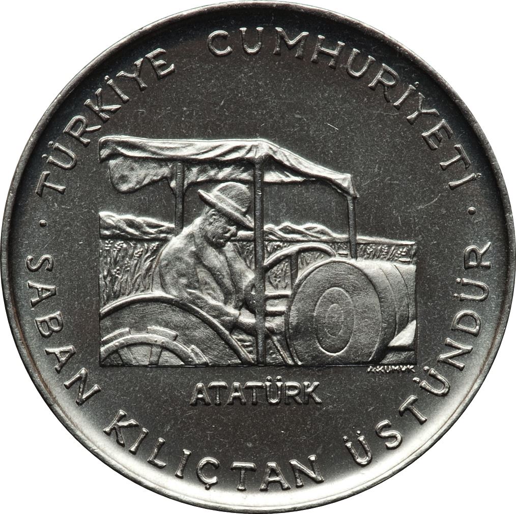 Turkey | Turkish 2.5 Lira Coin | FAO | President Mustafa Kemal Ataturk | Tractor | KM896 | 1970