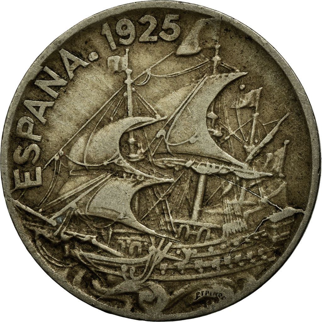Spagna | Moneta 25 Centimos | Nave caravella | Km:740 | 1925