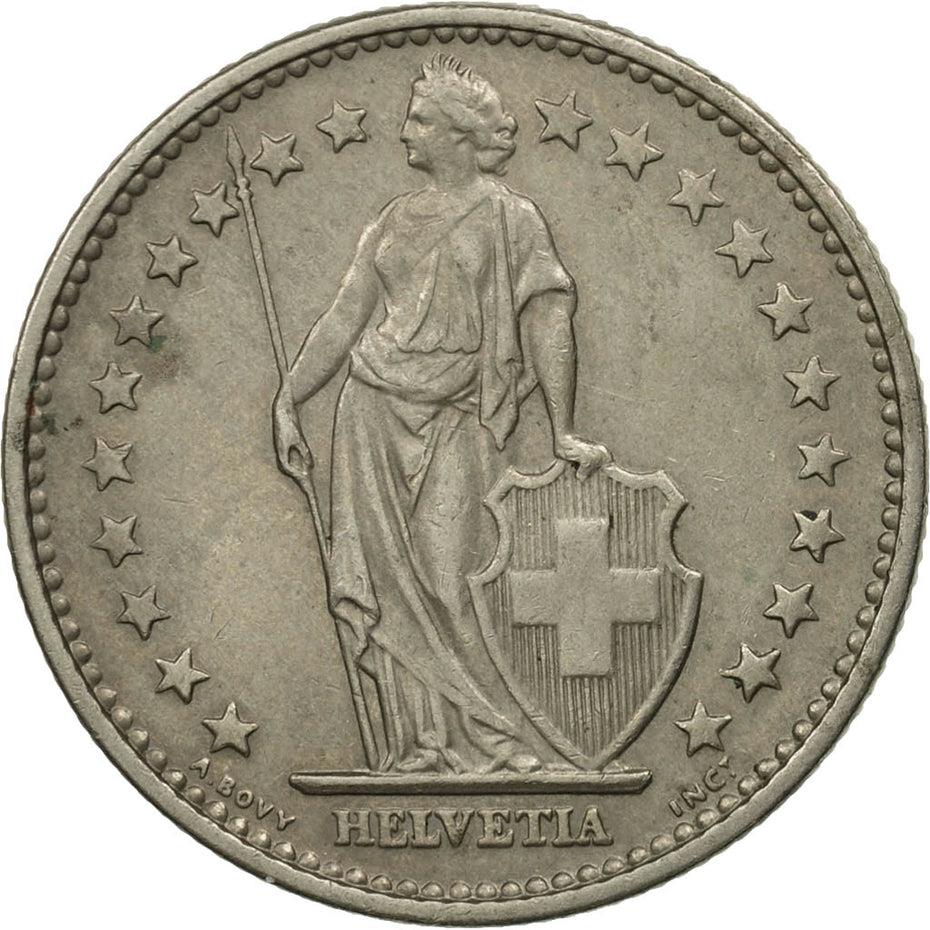 Switzerland | Swiss | 2 Francs Coin | Helvetia | KM21a | 1968 - 2021
