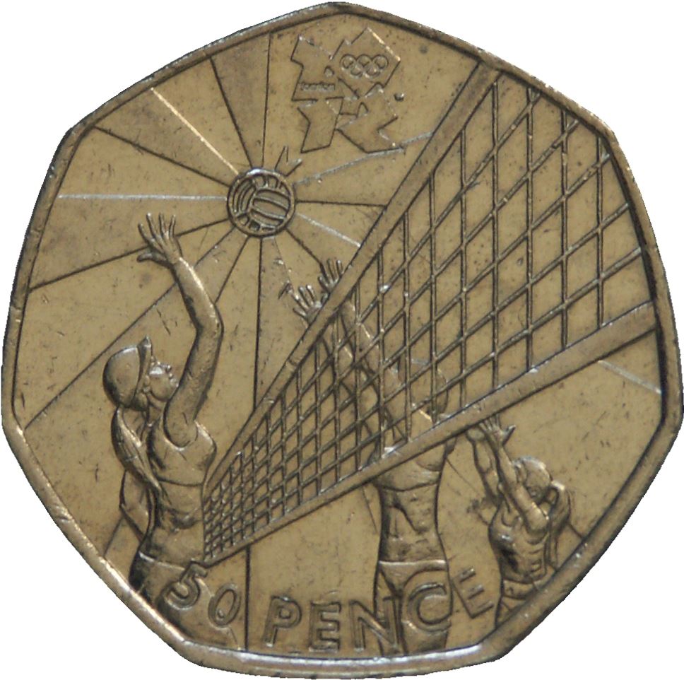 United Kingdom 50 Pence Coin | Elizabeth II 4th portrait | Volleyball | 2011