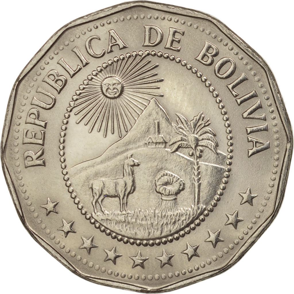 Bolivia | 25 Centavos | Nickel clad steel | Coat of Arms | KM:193 | 1971-1972
