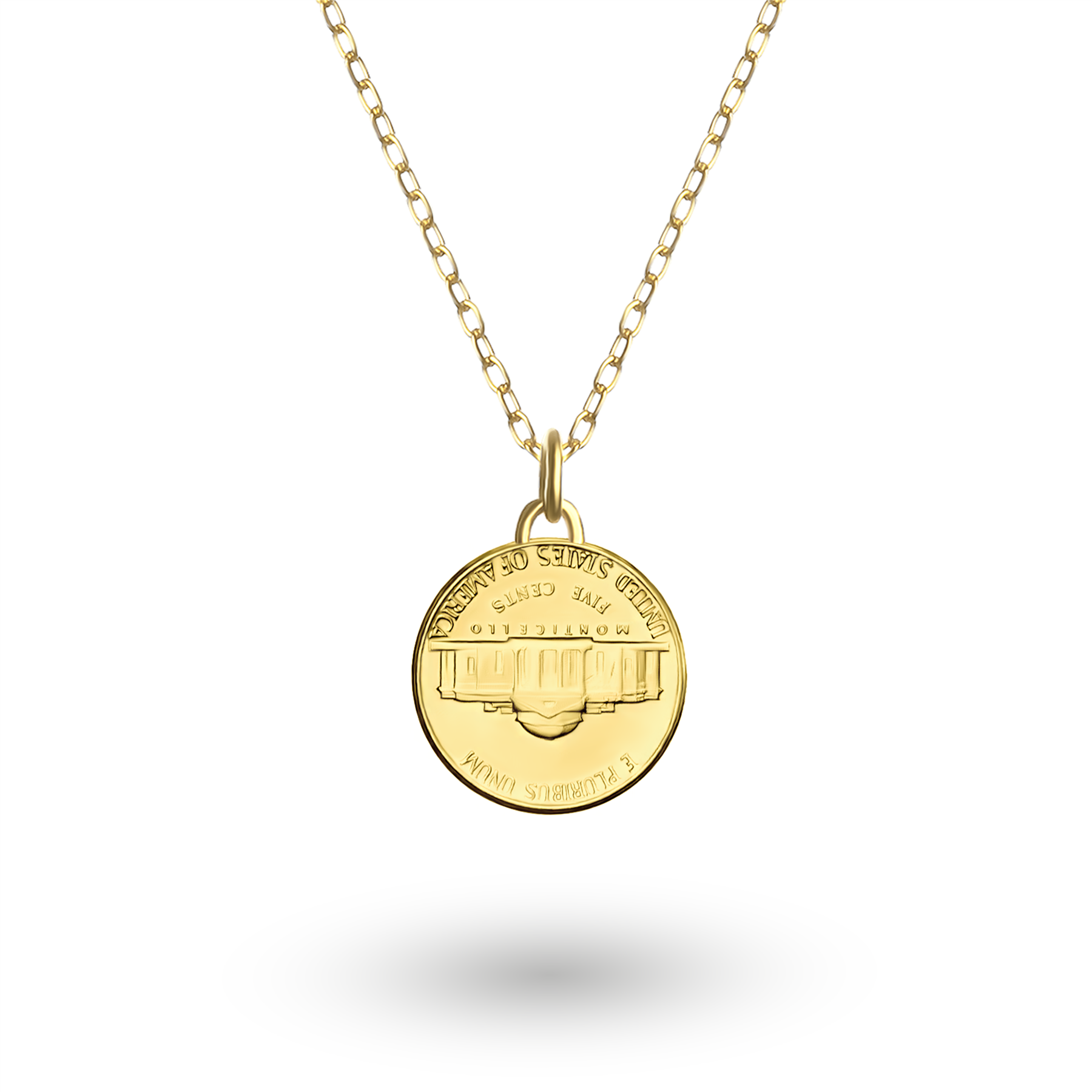 US Coin Necklace | Medallion Pendant Jewelry | 18K Gold Plated United States 5 Cents | T. Jefferson | 2002