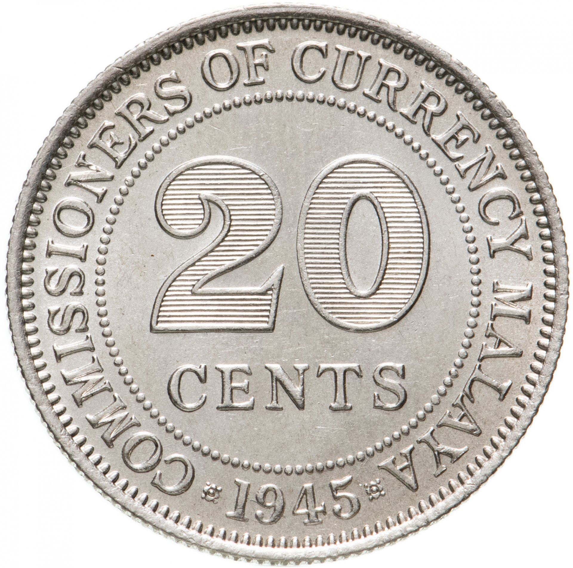 Malaya | 20 Cents Coin | George VI | KM:5a | 1943 - 1945