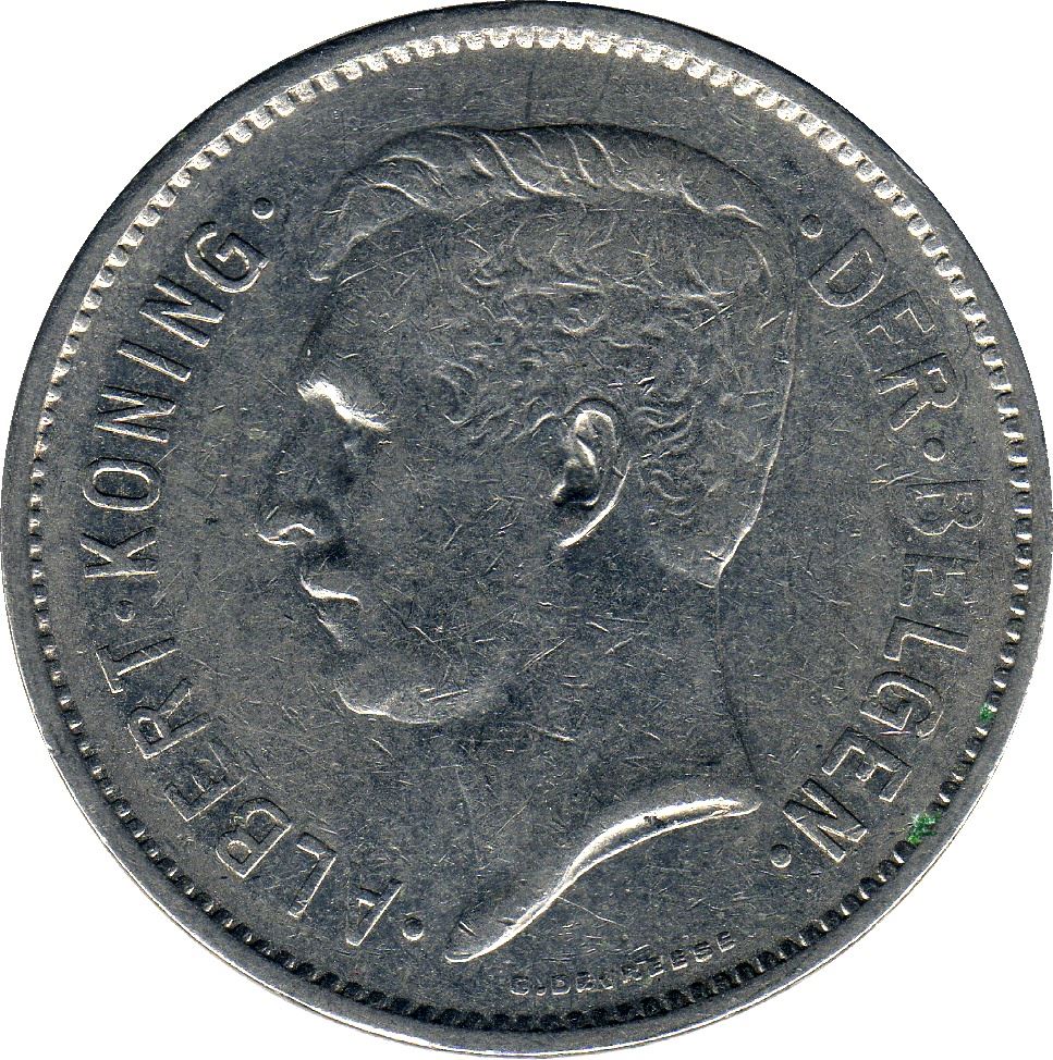Belgian 1 Belga / 5 Francs Coin | Albert I Belgie | Star | Olive | KM98 | 1930 - 1933