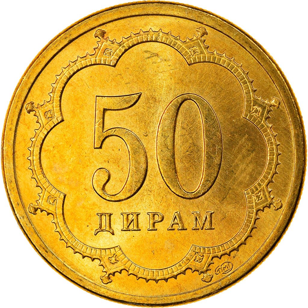 Tajikistan | 50 Diram Coin | Crown | Stars | Small Value | Km:6.1 | 2001