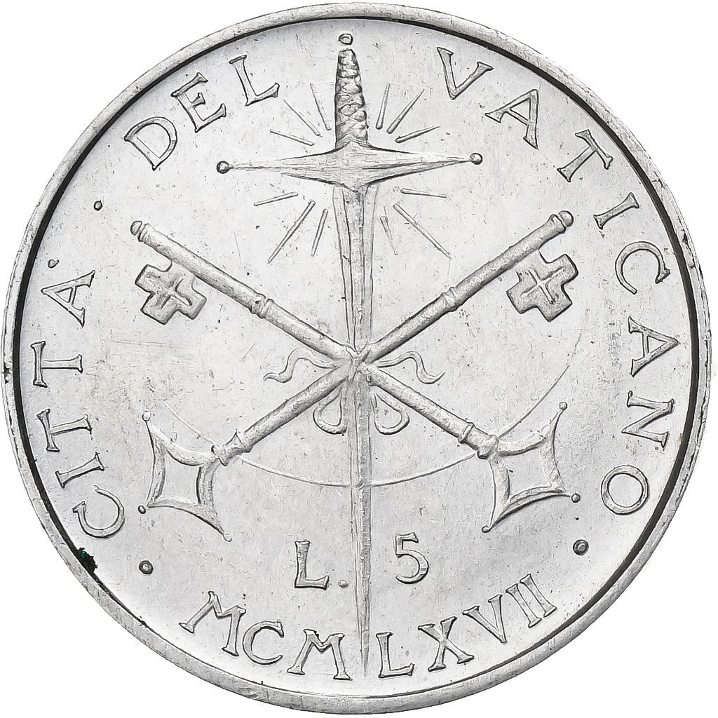 Vatican City | 5 Lire Coin | Paul VI | Km:94 | 1967