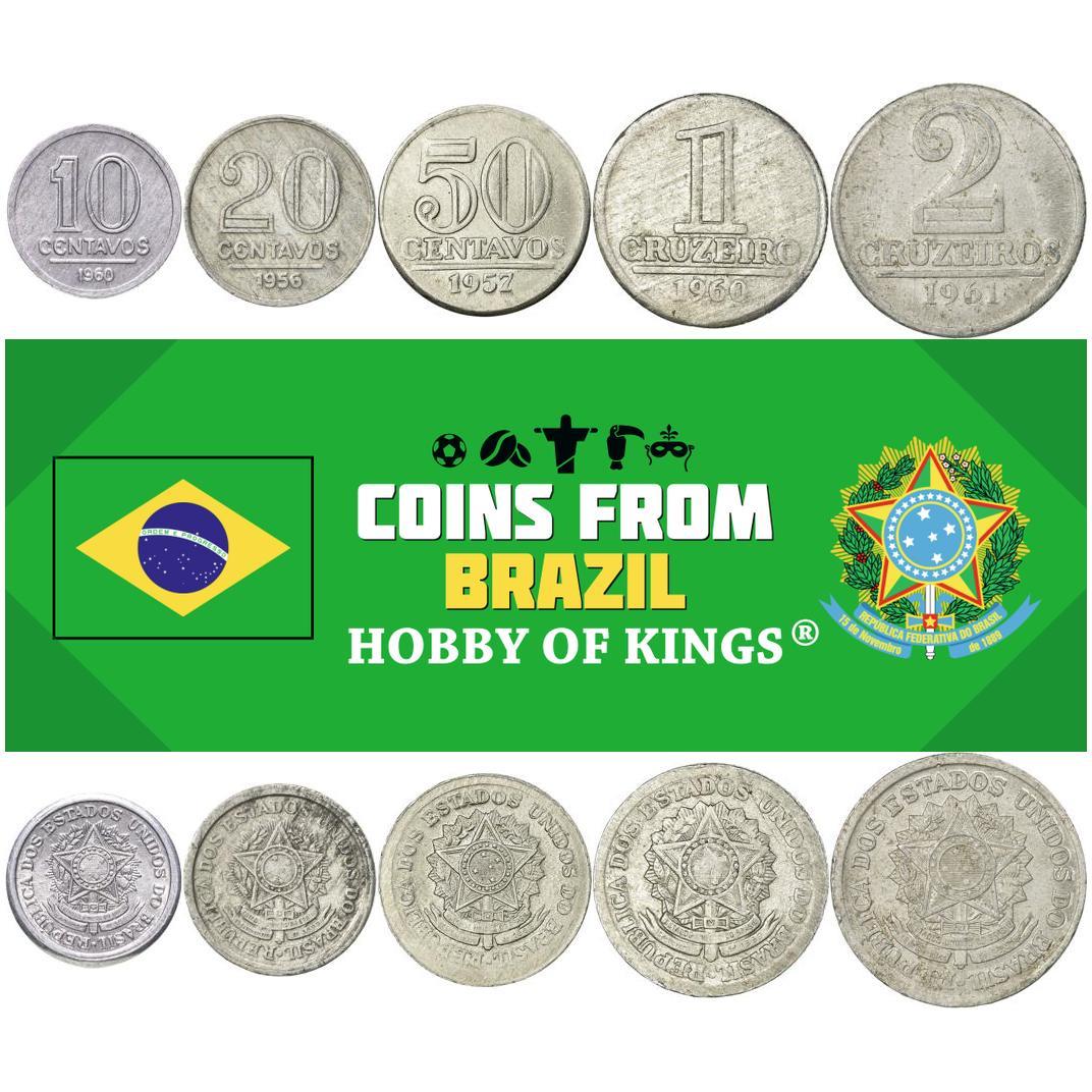 Brazil | 5 Coin Set | 10 20 50 Centavos 1 Cruzeiro 2 Cruzeiros | 1956 - 1961