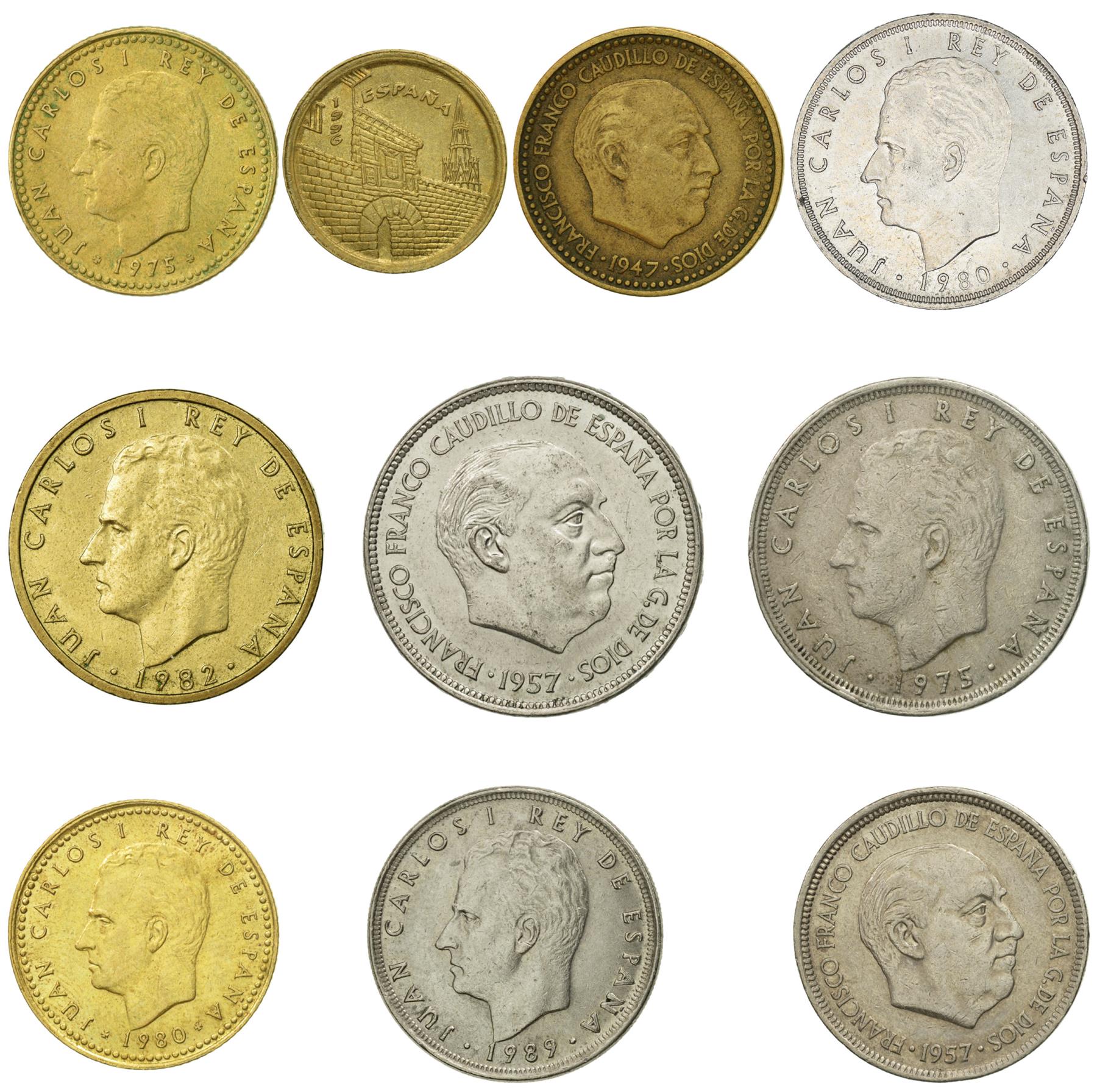 4101【スペイン】5ペセタ銅貨　硬貨　古銭　　100枚セット 10枚のスペイン硬貨 | スペイン通貨コレクション | 1 - 100ペセタ