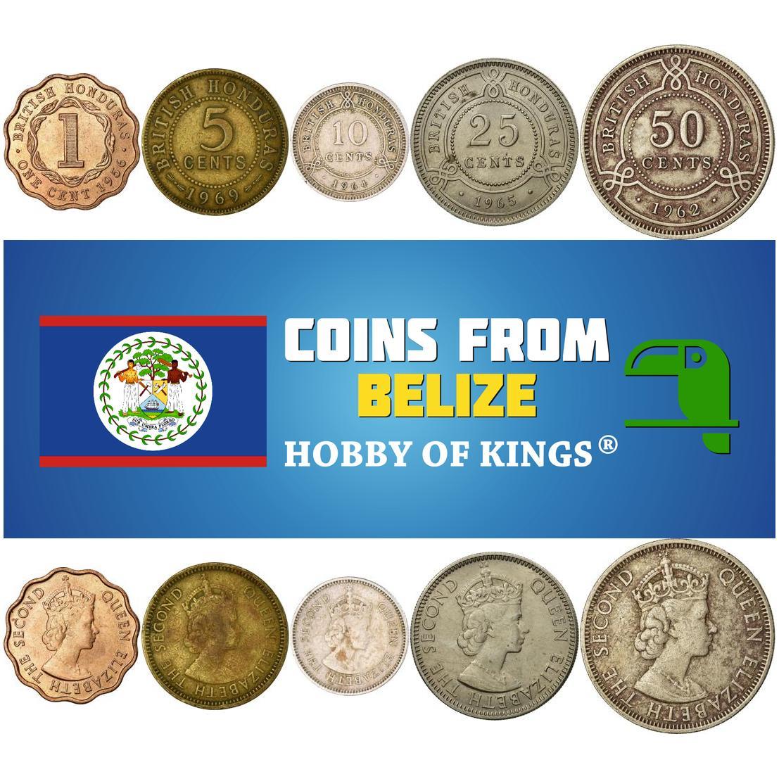 Belize | 5 Coin Set | 1 Cent 5 10 25 50 Cents | 1954 - 1973