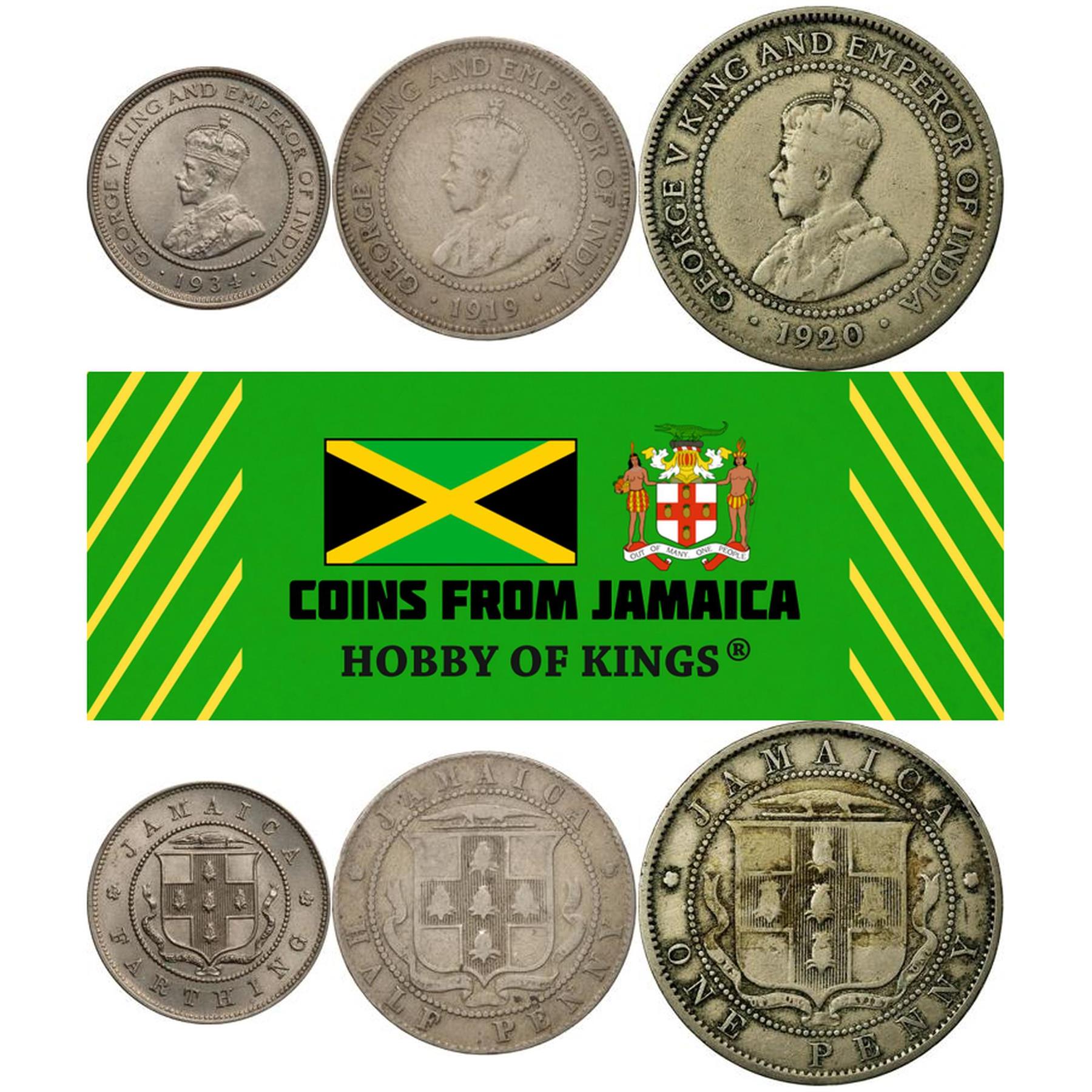 Jamaica | 3 Coin Set | 1 Farthing 1/2 1 Penny | King George V | King of George V | 1914 - 1934